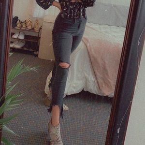 Hidden Frayed Black Jeans